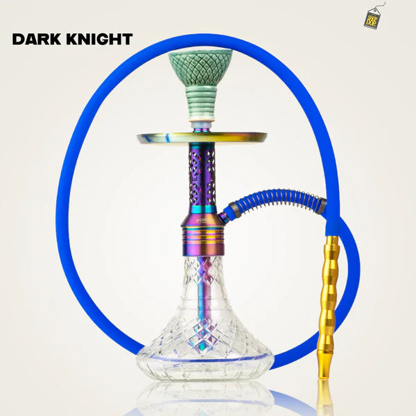 Dark Knight Gem Hookah with Bag - Rainbow Stem / Transparent Base