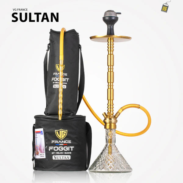 Sultan Evans Hookah with 2 Bags - Gold Stem / Transparent Base