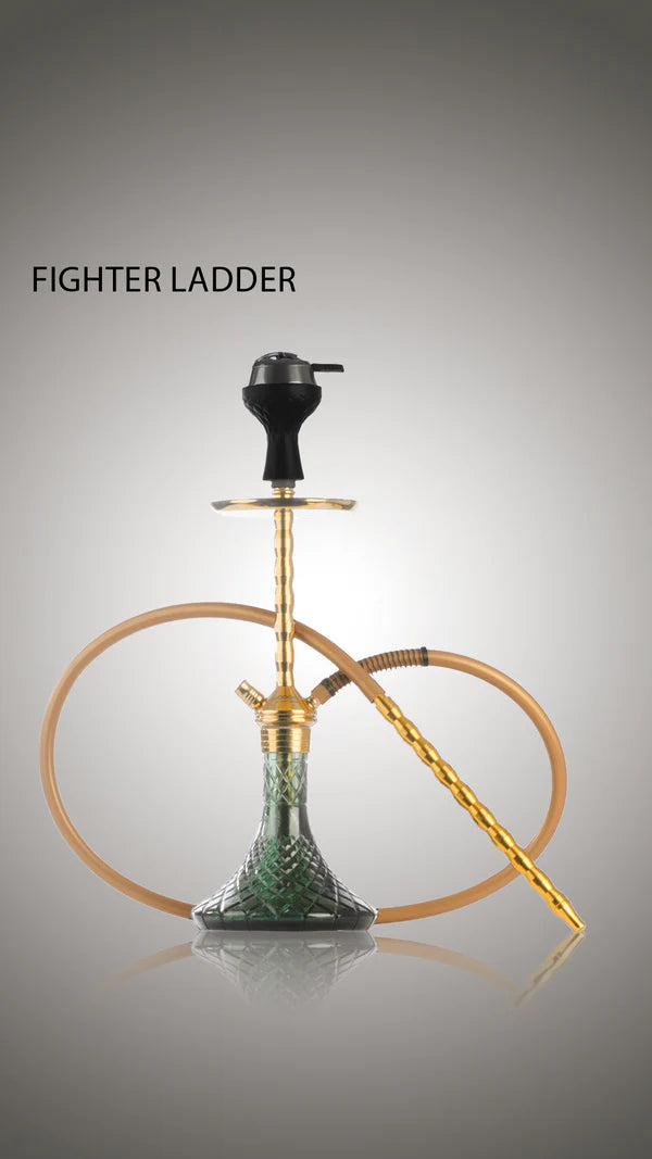 Fighter Ladder Hookah - Gold Stem / Emerald Green Base