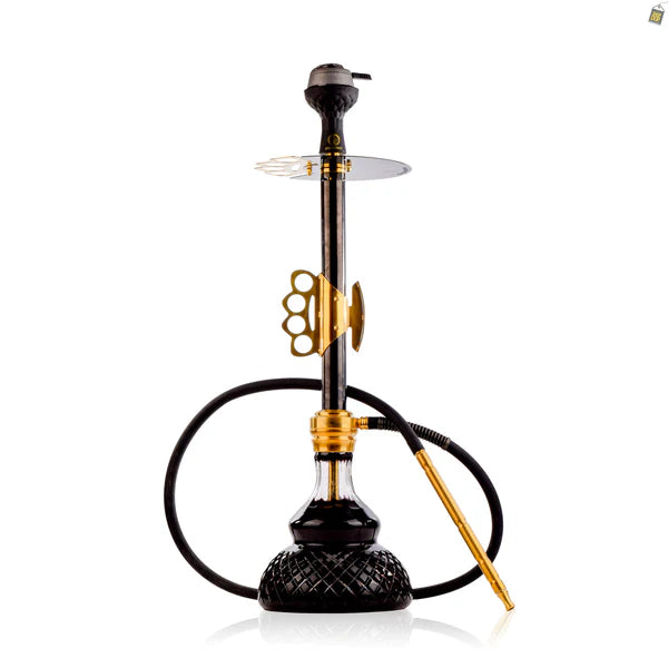 Knuckler Hookah - Golden Stem / Black Base with Dark Brown bag