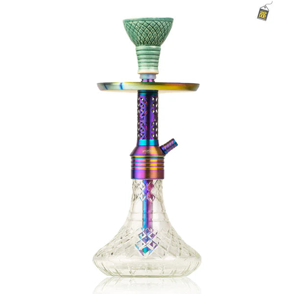 Dark Knight Gem Hookah with Bag - Rainbow Stem / Transparent Base