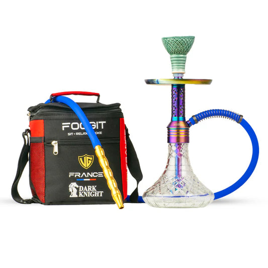 Dark Knight Gem Hookah with Bag - Rainbow Stem / Transparent Base