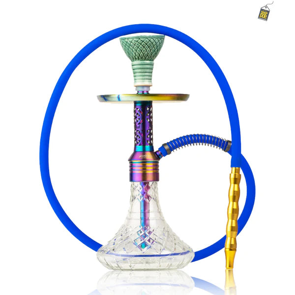 Dark Knight Gem Hookah with Bag - Rainbow Stem / Transparent Base