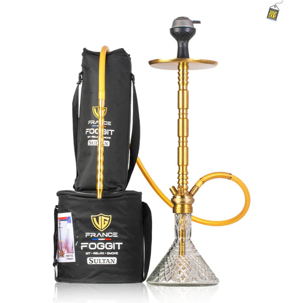 Sultan Evans Hookah with 2 Bags - Gold Stem / Transparent Base