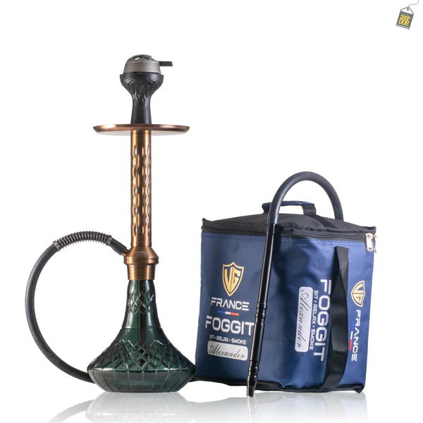 Alexander DIMD Hookah with Bag - Copper Stem / Emerald Green Base
