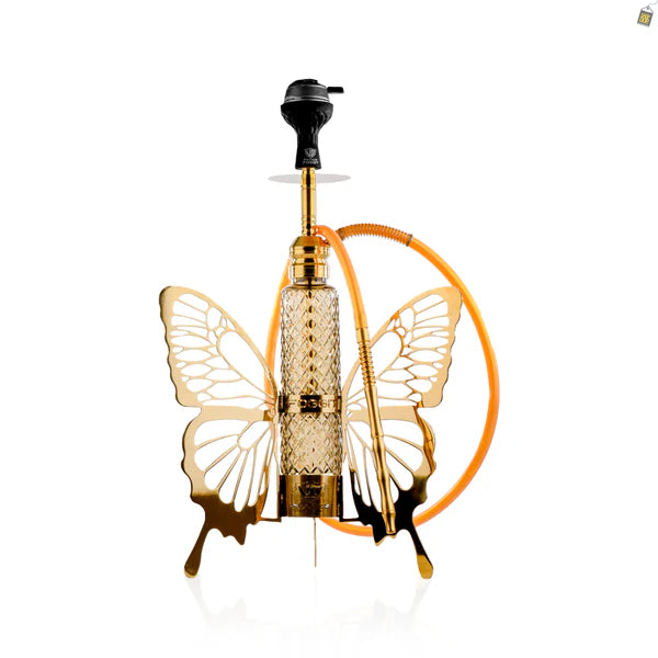 VG France Butterfly Hookah with 3 Bags (LED & Remote) - Golden