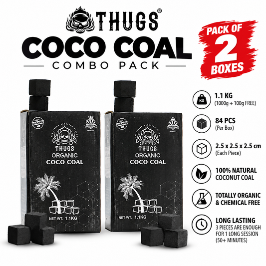 Pack of 2kg - Thugs Hookah Coconut Coal 1.1kg - 84pcs (100g FREE)