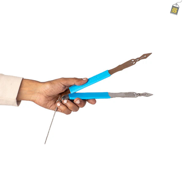 Silicone Grip Metallic Hookah Tong / Chimta - Blue