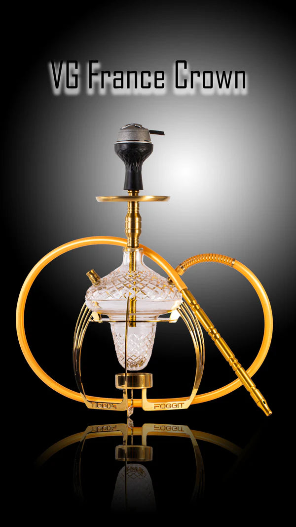 VG France Crown Hookah with Bag (LED & Remote) - Gold Stem / CGB Base