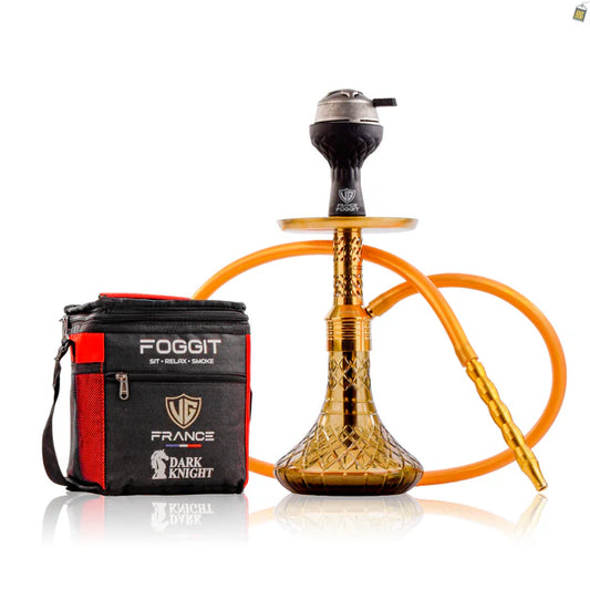 Dark Knight Slash Hookah with Bag - Gold Stem / Gold Base