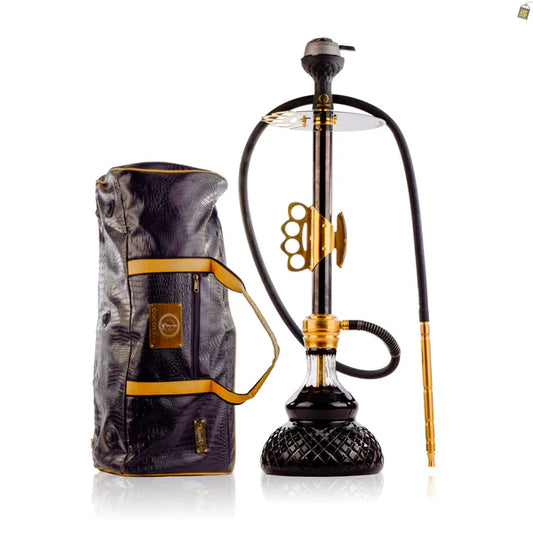 Knuckler Hookah - Golden Stem / Black Base with Black bag