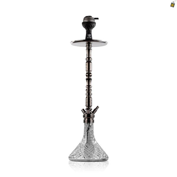 Sultan Orchan Hookah with 2 Bags - Gun Metal / Transparent Base