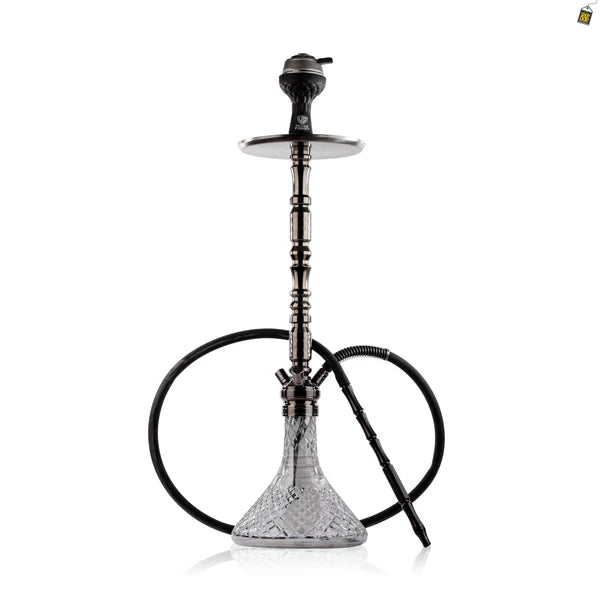 Sultan Orchan Hookah with 2 Bags - Gun Metal / Transparent Base