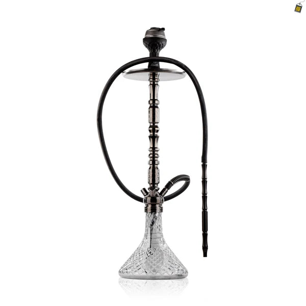 Sultan Orchan Hookah with 2 Bags - Gun Metal / Transparent Base