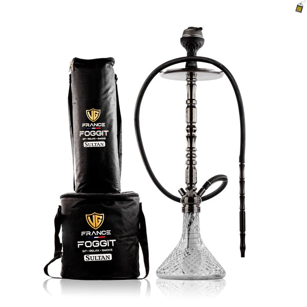 Sultan Orchan Hookah with 2 Bags - Gun Metal / Transparent Base